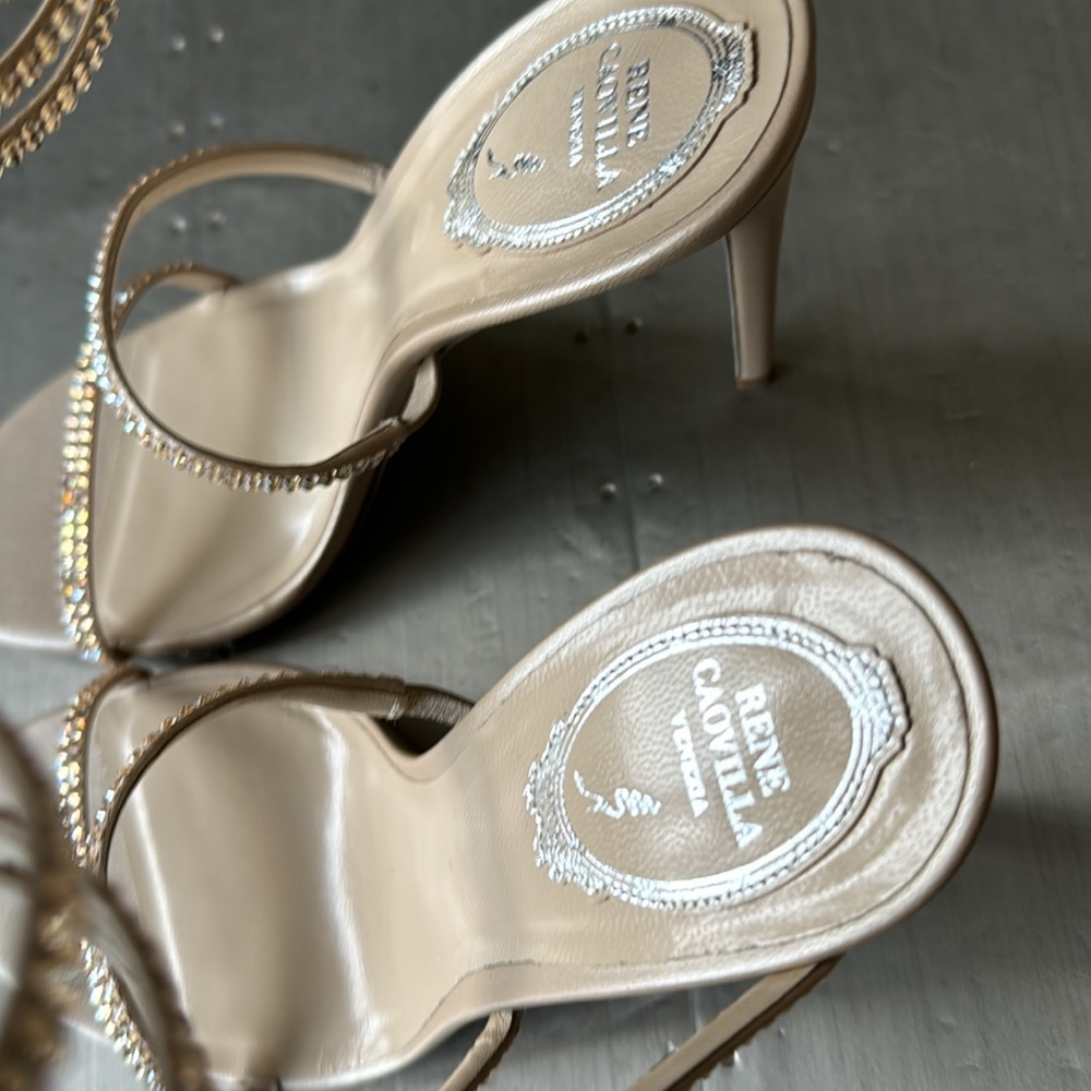Rene Caovilla supercleo gold snake crystal sandal stiletto Sz 38.5 with box - Picture 5 of 13